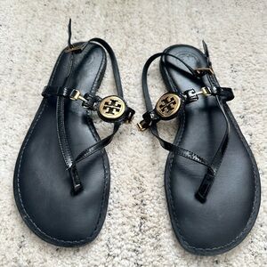 Tory Burch Black Sandals with Gold Accents